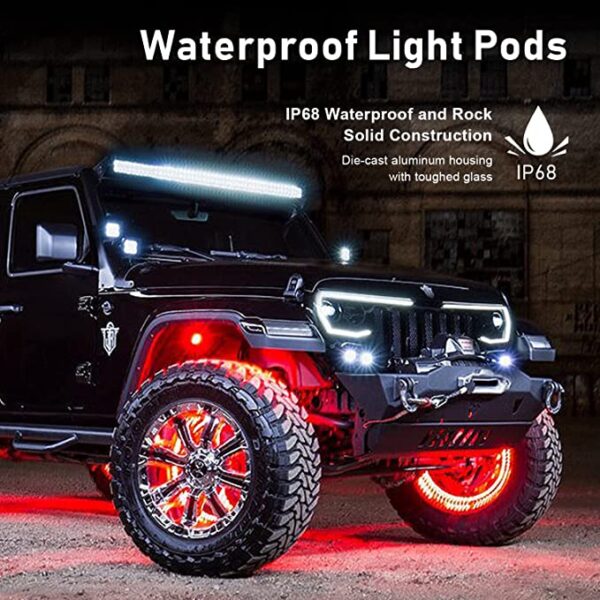 RGB LED Rock Lights Kit with APP Controller, Waterproof Music Lighting Multicolor Cars Under Glow, Wheel, Footwell Neon Light Kits - Image 4