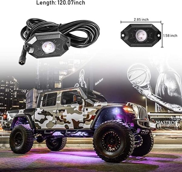 RGB LED Rock Lights Kit with APP Controller, Waterproof Music Lighting Multicolor Cars Under Glow, Wheel, Footwell Neon Light Kits - Image 3